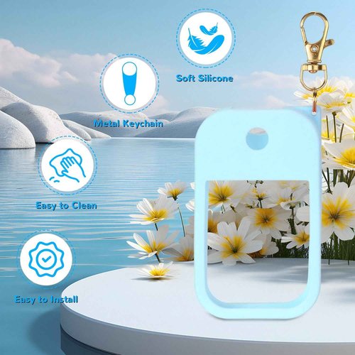 KYRGEU Hand Sanitizer Spray Case Compatible with Touchland Power Mist 1 oz – Silicone Case with Keychain for Touch Land Mist 1 fl oz（30 ml）, Hand Sanitizer Accessory for 1 fl oz (Blue, 1 Pack)