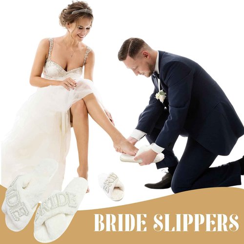Kovewon Bridal Shower Gifts, Bride to Be Letter Makeup Bag with Pearl Rhinestone Fuzzy Bride Slippers Wedding Engagement Gifts for Her, Bachelorette gifts