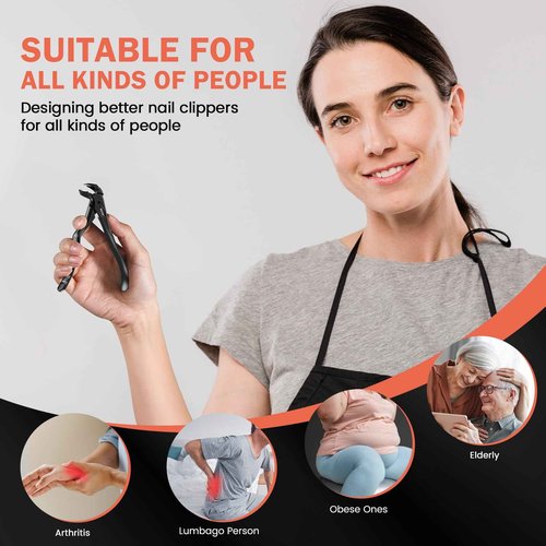 BEZOX Toenail Clippers for Seniors – Upgraded Long Handled Curved Head Toe Nail Clippers for Thick Nails for Elderly - Black