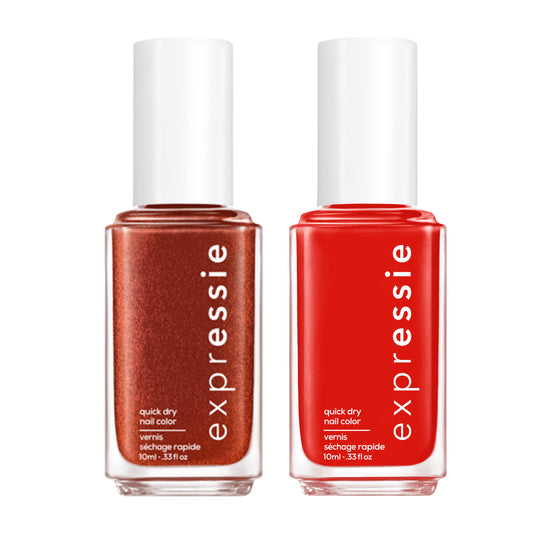 essie Expressie Quick-Dry Nail Polish Set, Gold + Red Standout Sparkle Nails, Send a Message + Misfit Right In, 0.33 fl oz each