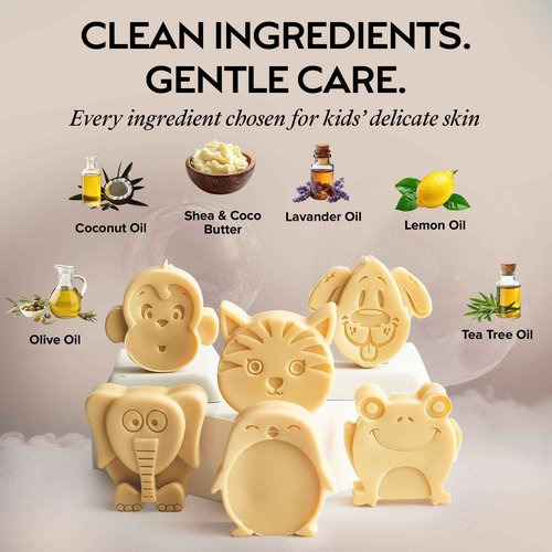 ZAAINA Kids Soap Bar (Set of 6) – Unique Natural Animal Shaped Soaps for Children, Gentle Bath Soap for Sensitive Skin, Fun Bath Time Gift for Boys Girls, Christmas Stocking Stuffers – Handmade in USA