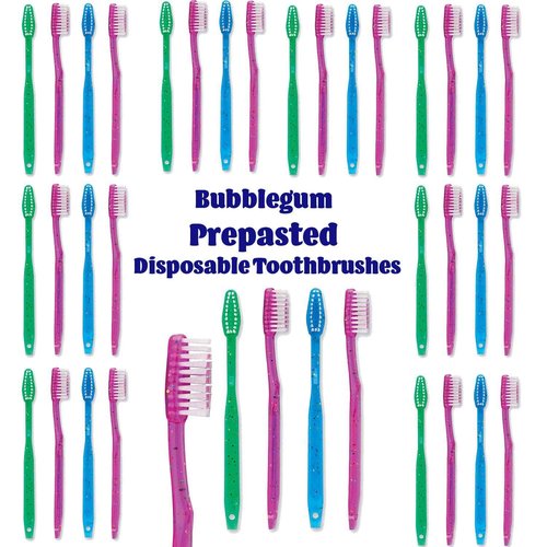 Bottles N Bags MEGA Pack Kids Disposable Toothbrushes with Paste | Children's Bubblegum Pre-Pasted & Individually Wrapped Toothbrush Bundle | Perfect for School, Camp, Summer Vacation, (144 Pack)