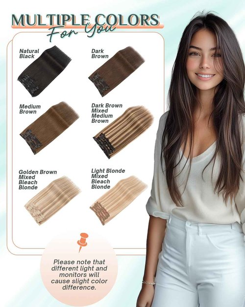 Benehair Clip in Hair Extensions Real Human Hair 14inch Double Weft Medium Brown Mixed Dark Blonde Hair Extensions Clip in Human Hair Lace Weft Straight Hair Extensions Clip ins 7pcs 100g #4P27