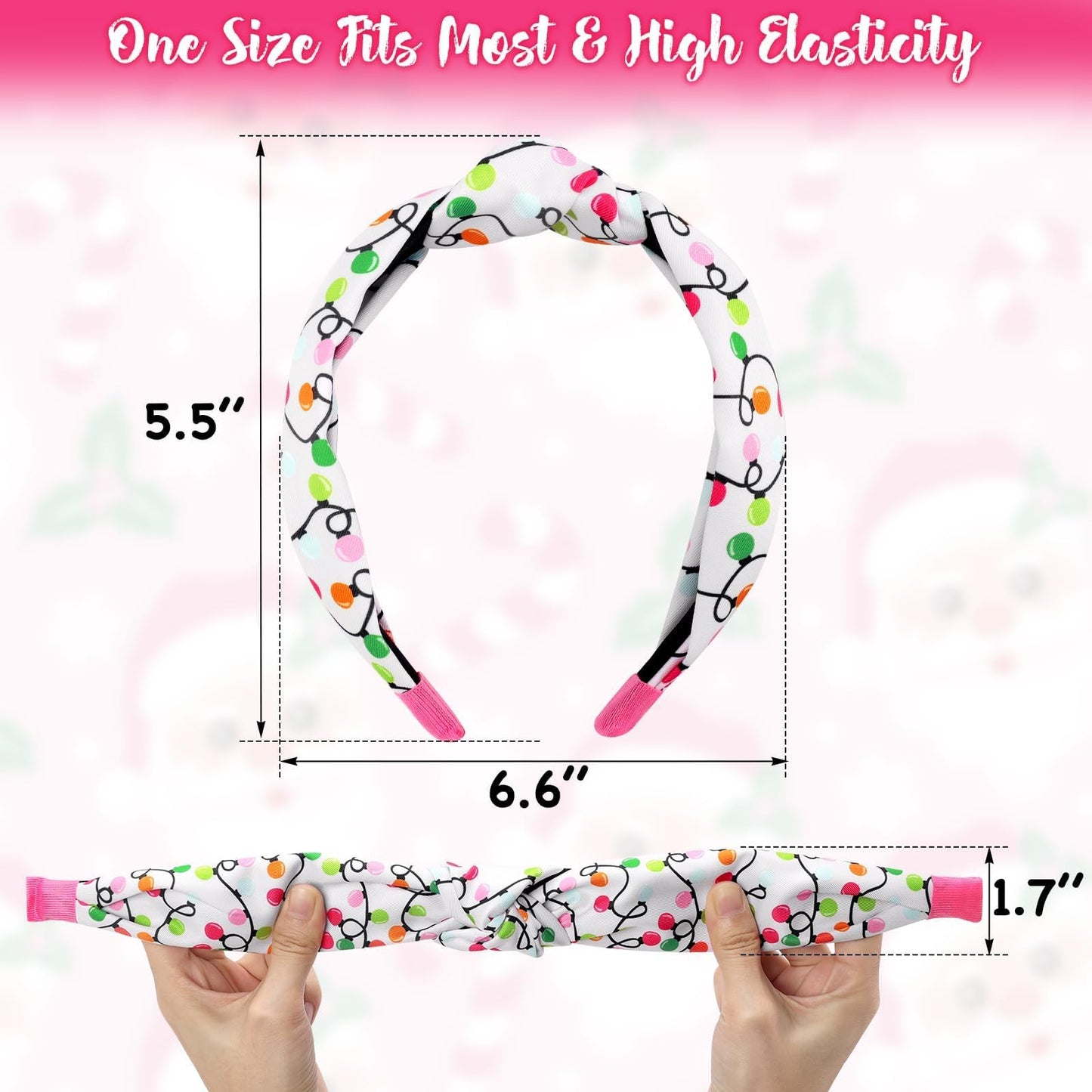 CiyvoLyeen 4PCS Pink Christmas Knotted Headbands for Women Girls Wide Headband Hair Bands Gifts for Christmas Winter Holiday Party Supplies