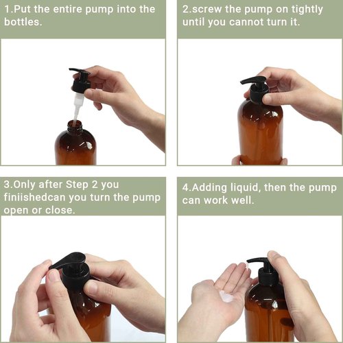 zmybcpack 4 Pack 32 OZ Empty Plastic Pump Bottles With 1 Pen, Labels & Silicone Funnel, Amber Empty Shampoo Bottles with Pumps For Body Wash, Shampoo, Massage Lotion, Gel