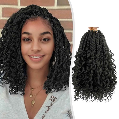 Mebeli Goddess Box Braids Crochet Hair,8inch Pre Looped Boho Box Braids Crochet Hair with curly Ends,8pcs Bohemian Crochet Braid Synthetic Hair Extensions for Black Women(8inch,#2)