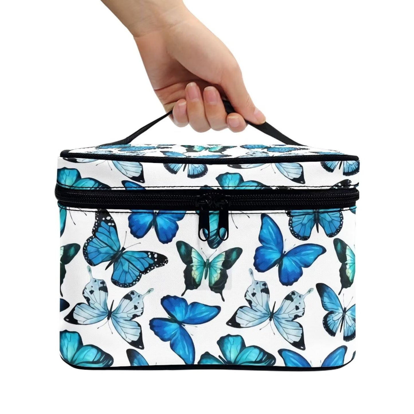 TOFRIMADE Butterflies Print Travel Makeup Bag for Women Cute Small Make Up Bags Teen Cosmetic Bag Toiletry Organizer Pouch Portable Zipper Cosmetic Skincare Case