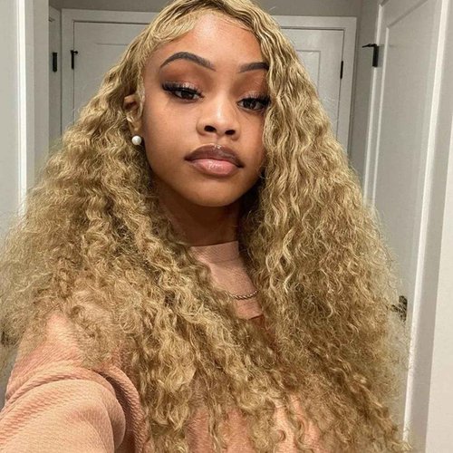 Curly Clip in Hair Extensions Real Human Hair 14inch 100g Invisible & Seamless 100% Brazilian Remy Human Extension Deep Wave Clip ins Extensions Double Weft 8 PCS with 20 Clips #27 Honey Blonde