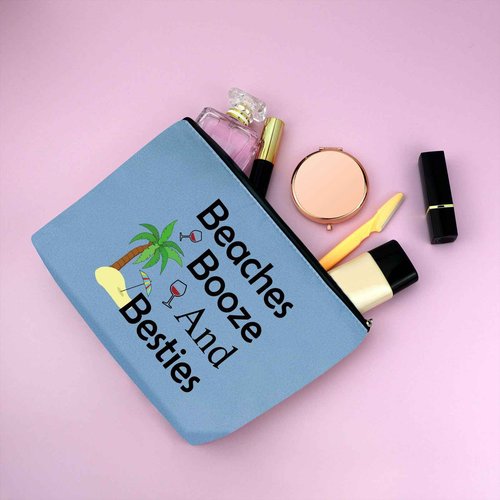 2Pcs Beach Gifts for Women Makeup Bag Beach Lover Gifts Funny Vacation Gift Cosmetic Bag Beach Themed Gift for Girl Bestie Birthday Christmas Graduation Gift for Beach Lover Travel Pouch (Blue,Green)