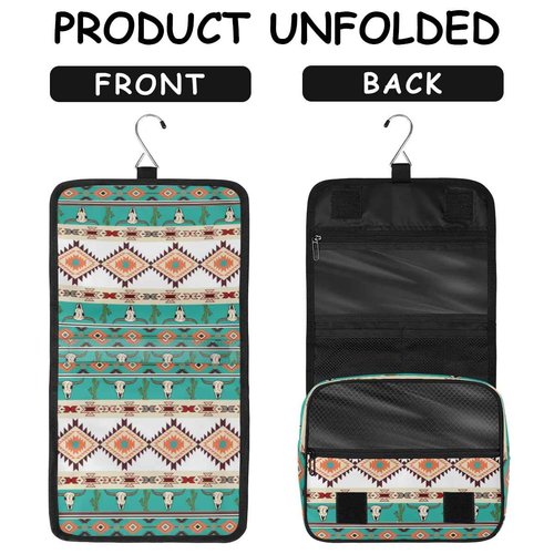 Funky Qiu Hanging Toiletry Bag for Women And Men, Ethnic Aztec Navajo Travel Cosmetic Makeup Bag Travel Organizer, Bull Skull Cactus Waterproof Toiletry Bag for Accessories, Essentials
