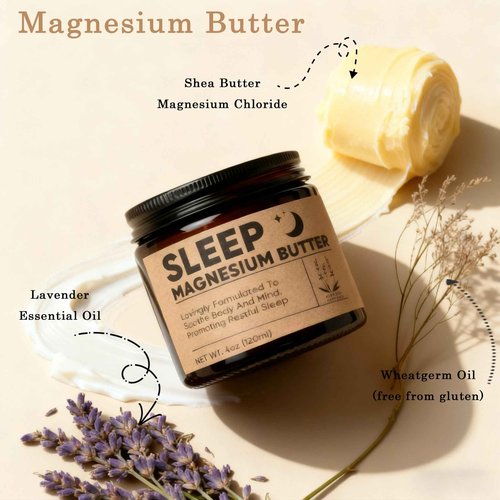 WAESKI Magnesium Butter for Sleep - Magnesium Cream with Shea & Mango Butter, Arnica & Essential Oils, Nighttime MagnesiumLotion for Leg, Foot, Original Lavender 4oz