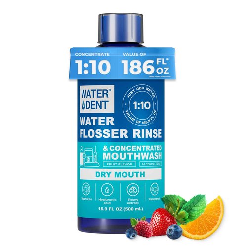 Concentrated Irrigant and mouthwash Dry Mouth | Add to Water Flossers | Fruit Flavor | When dilluted 16.9 fl.oz = 186 fl.oz | Alcohol Free, Fluoride Free. Made in USA (Non-Medical) WATER DENT