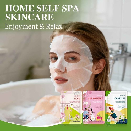KONEUK 72 Pack Bulk Hydrating Face Masks Skincare, Collagen Sheet Face Mask for Dry, Oily Skin, Spa Gifts for Women Skin Care, Christmas Gifts and Stocking Stuffers for Women (9 Types x 8 Pcs)