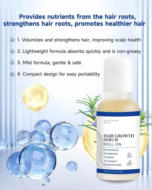Hair Growth Serum Roll On with Rosemary, Redensyl, Biotin, AnaGain & Niacinamide,No-Rinse & Non-Greasy For All Hair Types (1.01 fl.oz 1Pack, 3% Rosemary)