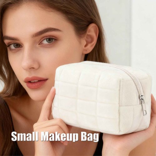 HABUAETY 2PCS Makeup Bag Small Cosmetic Pouch for Purse Women Girls Y2k Checkered Make Up Bags