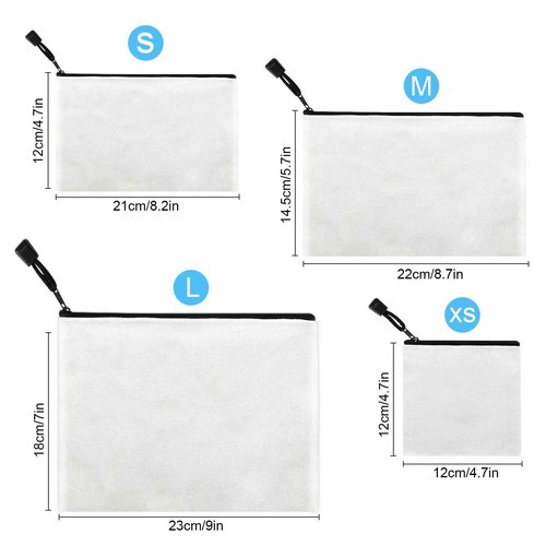 Fassave 12 Pack DIY Craft Cotton Canvas Bag, Multi-Purpose Cosmetic Bag Makeup Pouches with Zipper Travel Toiletry Bag (XS, white)