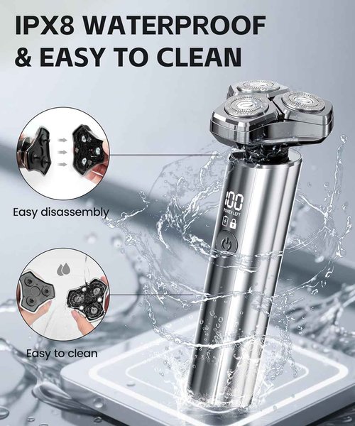 GLLAVA Electric Razor for Men，10,000RPM High-Speed Motor, IPX8 Waterproof, USB Fast Charging, 5-Min Quick Charge & Travel Lock,Metallic Silver
