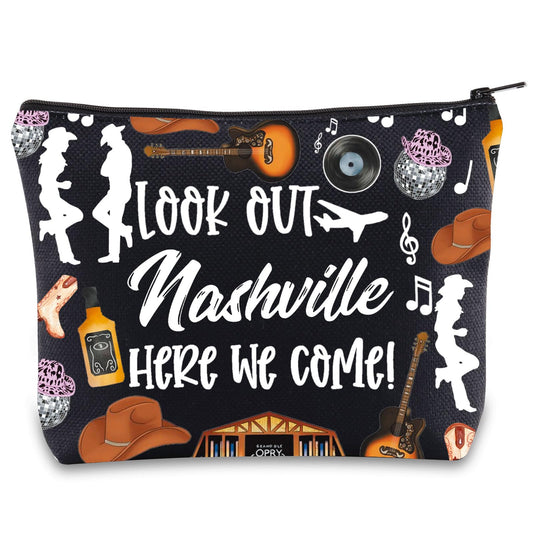 JNIAP Nashville Makeup Bag Nashville Trip Gifts Nashville Themed Gifts Nashville Zipper Bag Nashville Bags For Women (look out Nashville BL)