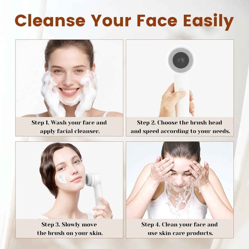 DOCOCO Facial Cleansing Brush, Electric Face Scrubber with 2 Rotational Directions, 3 in 1 Facial Brushes for Cleaning and Exfoliating, 3 Speeds Adjustable, Waterproof Face Wash Brush for Men Women