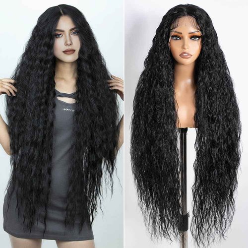 JOEDIR HAIR Super Long Wigs for Women 36 inch Lace Front Wig 5 Inch Middle Parting Synthetic Hair Bohemian Waves (RC1B)