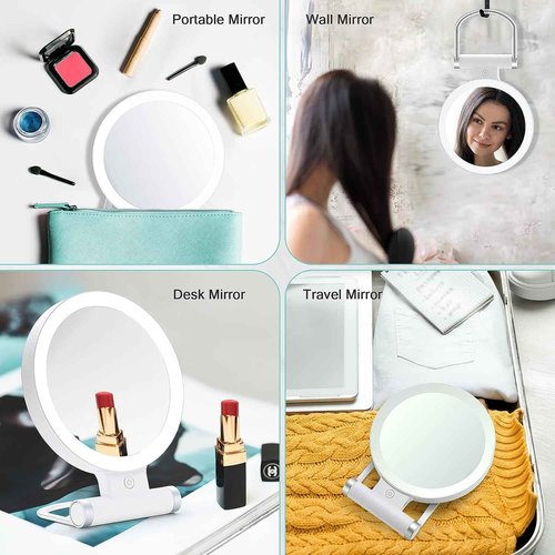B Beauty Planet Magnifying Mirror with Light 20X/1X,Double Sided Tabletop Mirror with Adjustable Folding Handle,Cosmetic Mirror for Makeup/Travel, Tweezing, and Blackhead/Blemish Removal (9"L x 7"W)