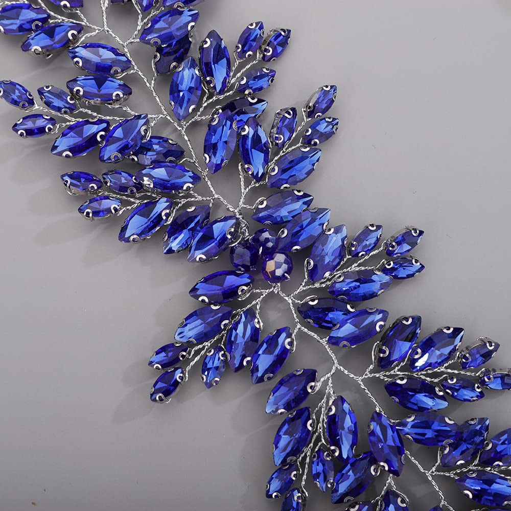 BERYUAN BLUE Color Wedding Crystal Headband Women Hair Vine for Bride Bridesmaid Crystal Wedding Headband hair vines for wedding hairstyles