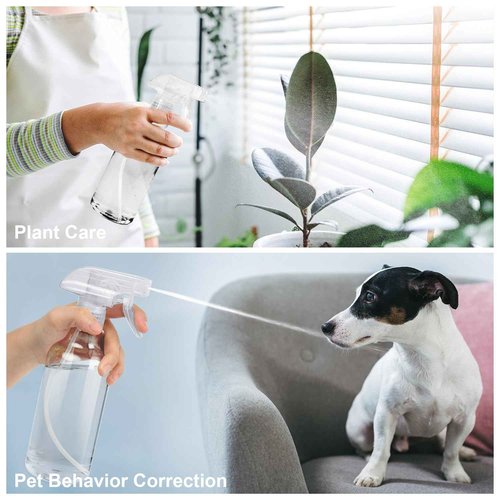 Plastic Spray Bottles, 2-Pack, 16.9 Oz, Mist & Stream, Heavy Duty Spraying, Empty Water Spray Bottle for Cleaning Solutions, Essential Oils, Hair, Plants, BBQ, Cat Dog Behavior Correction (Clear)