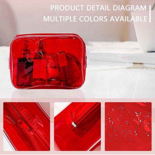 Neon Clear Pouch Small Makeup Bag, 7"x2.3"x4.7" Size TSA Approved Toiletry Bag, PVC Travel Bags for Toiletries, Clear Cosmetic Bag for Women and Men Small (black+clear+red+blue+dark red)