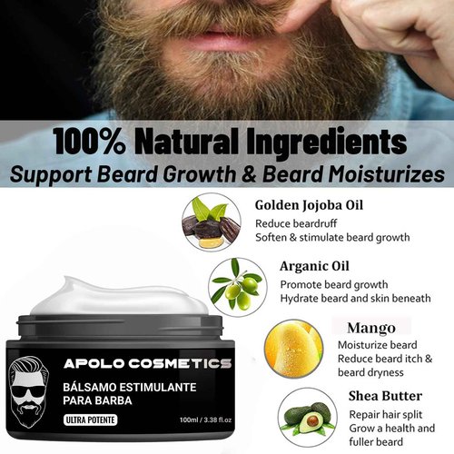 apolo cosmetics Para Barba, Crecimiento De Barba Para Hombre, Estimulante De Barba, Estimulante De Barba Ultra Potente, Balsamo Negro Moisturizes Strengthens Barba for Mens (2PCS)