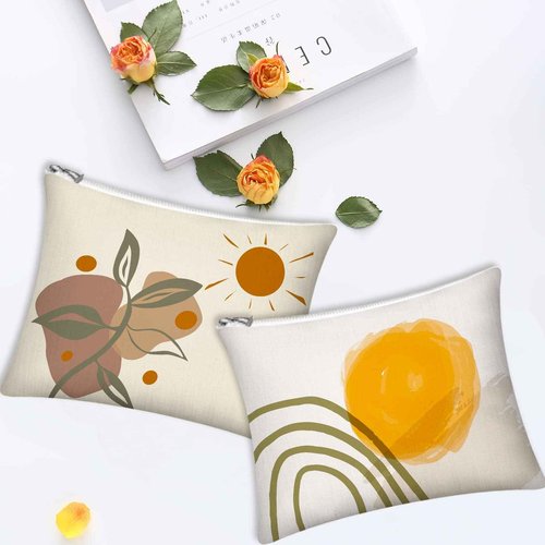 EYNDYN 9Pcs Boho Cosmetic Bags Rainbow Retro Makeup Bag Sunshine Canvas Makeup Pouch for Purse Boho Nature Cosmetic Pouch Mid Centry Decor Travel Accessory Pouch
