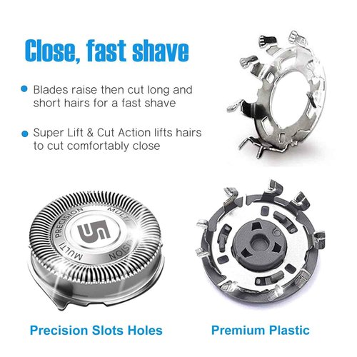 SH50 Replacement Heads with Blade Retaining Rings for Philips Norelco 5000 Series 6-pc Pack