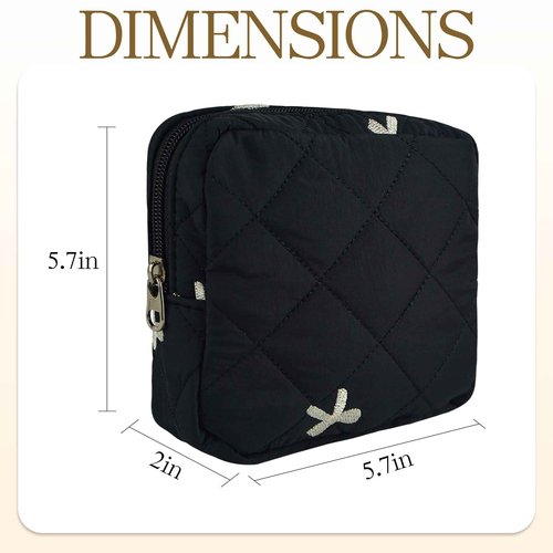 AMZMA Small Floral Quilted Makeup Bag, Coquette Aesthetic Travel Toiletry Organizer for Women, Lightweight Cotton Cosmetic Pouch