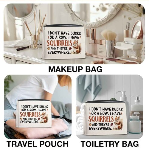 Funny Office Gifts Makeup Bag for Women, Humorous Quote Coworker Gifts Birthday Christmas Gift Ideas for Friends Work Besties Vibrant Squirrels Print Cosmetic Bag Travel Toiletry Pouch for Purse