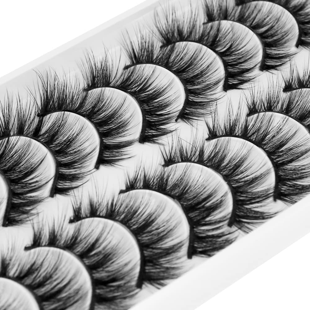 BlueSmurfs False Eyelashes Cat Eye Lashes Bulk Faux Mink 3D Fluffy Christmas Fake Eyelashes Volume 10 Pairs Pack