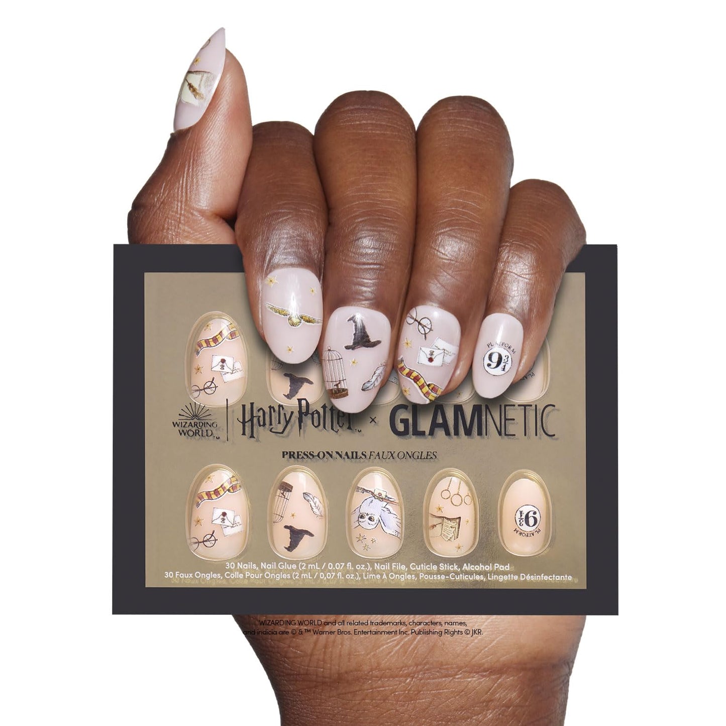 Harry Potter™ x Glamnetic Press On Nails - Hogwarts™ | Semi-Transparent Multi Graphic Short Oval False Nails, Reusable Stick On Fake Nails with Glue | Salon Quality | 15 Sizes - 30 Nail Kit