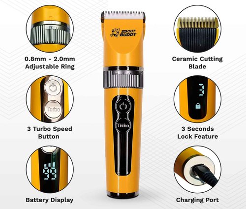 The Cut Buddy Clipper & Grooming Set, Cordless Hair & Beard Trimmer with Ceramic & Titanium Blades, 7 Guards, Waterproof, Beginner Kit