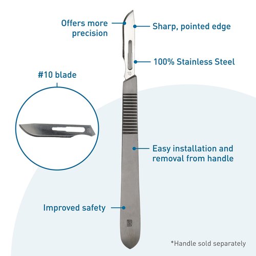 BodyMed Dermaplaning Blades #10 in Stainless Steel, 100 PCS - Disposable, Sterile Scalpel Blades for Estheticians, Facial Exfoliation, Hair Removal, Skin Care, Surgical & Podiatry Use