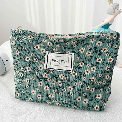 SxoSyo Cosmetic Bags for Women Makeup Bag Large Capacity Purse Travel Toiletry Zipper Storage Pouch Make up Brushes Organizer for Gifts (mini flowers, Green)
