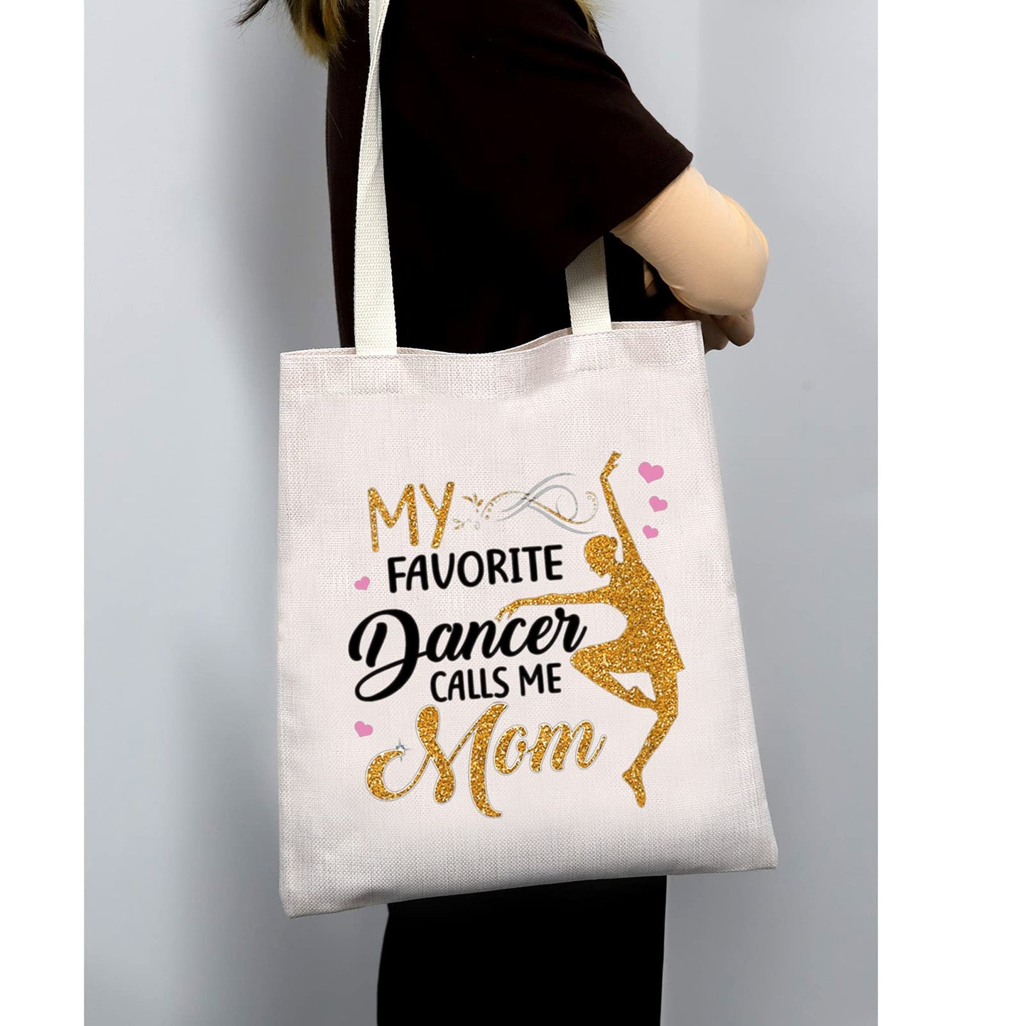 MEIKIUP Dance Mom Gift Ballet Mom Makeup Bag Dance Womens Gift My Favorite Dancer Calls Me Mom Travel Zipper Cosmetic Bag (Dancer Calls Me Mom tote bag)