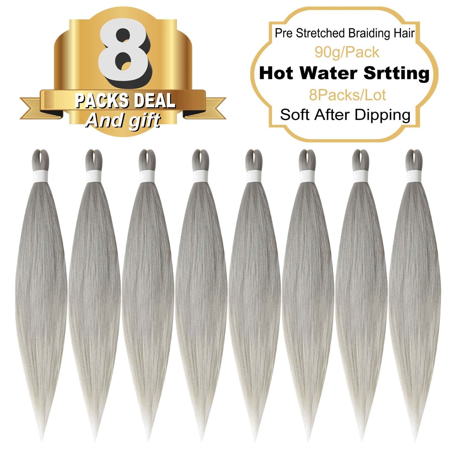 TENGSHUO FLY 8 Packs 26 Inch Pre Stretched Ombre Jumbo Braiding Hair for Women Extensions 26 Inch Professional Soft Yaki braiding Hair for Braids Hot Water Setting Synthetic Crochet Hair Extensions(26 Inch,Sliver)