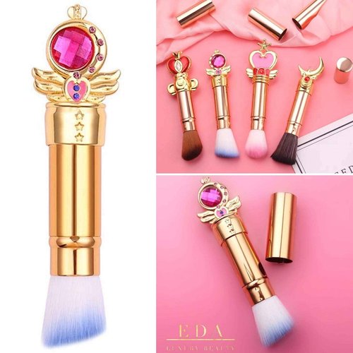 Angled Retractable Makeup Brush With Cover - Liquid, Cream, Powder, Foundation, Blush, Bronzer - Premium Bristles Contouring & Blending Skin, Portable Vegan Face Kabuki Brush, Royal Diamond