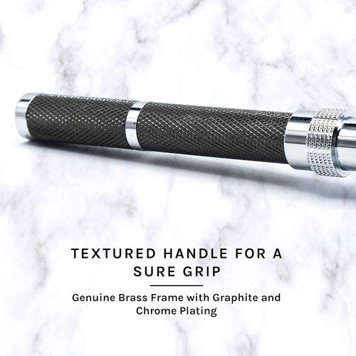 Parker, 96R Graphite Gray Long Handle Butterfly Open Double Edge Safety Razor for Men, 5 Parker Premium Platinum Double Edge Razor Blades Included