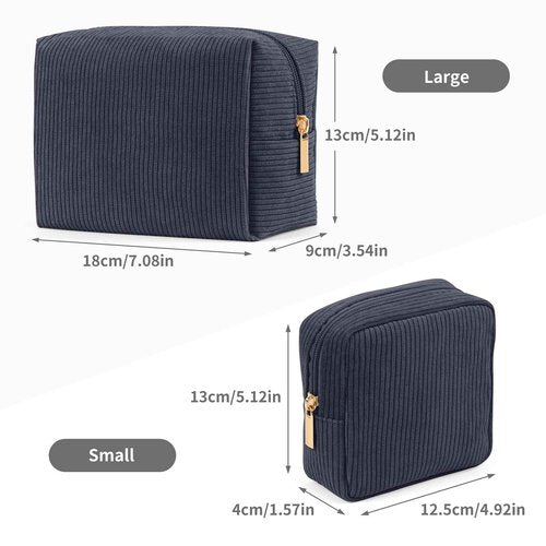 MAGEFY Makeup Bag for Purse, 2 Pcs Corduroy Cosmetic Bag for Girls Women Small Travel Makeup Pouch with Zipper (Grey)