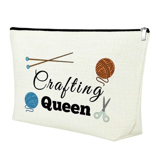 Mxrymvu Crafting Gifts for Women Makeup Bag Craft Lover Gifts Sewing Gift for Women Crafting Queen Cosmetic Bag Crafter Gift Ideas Christmas Birthday Present for Friend Girls Her Travel Pouch