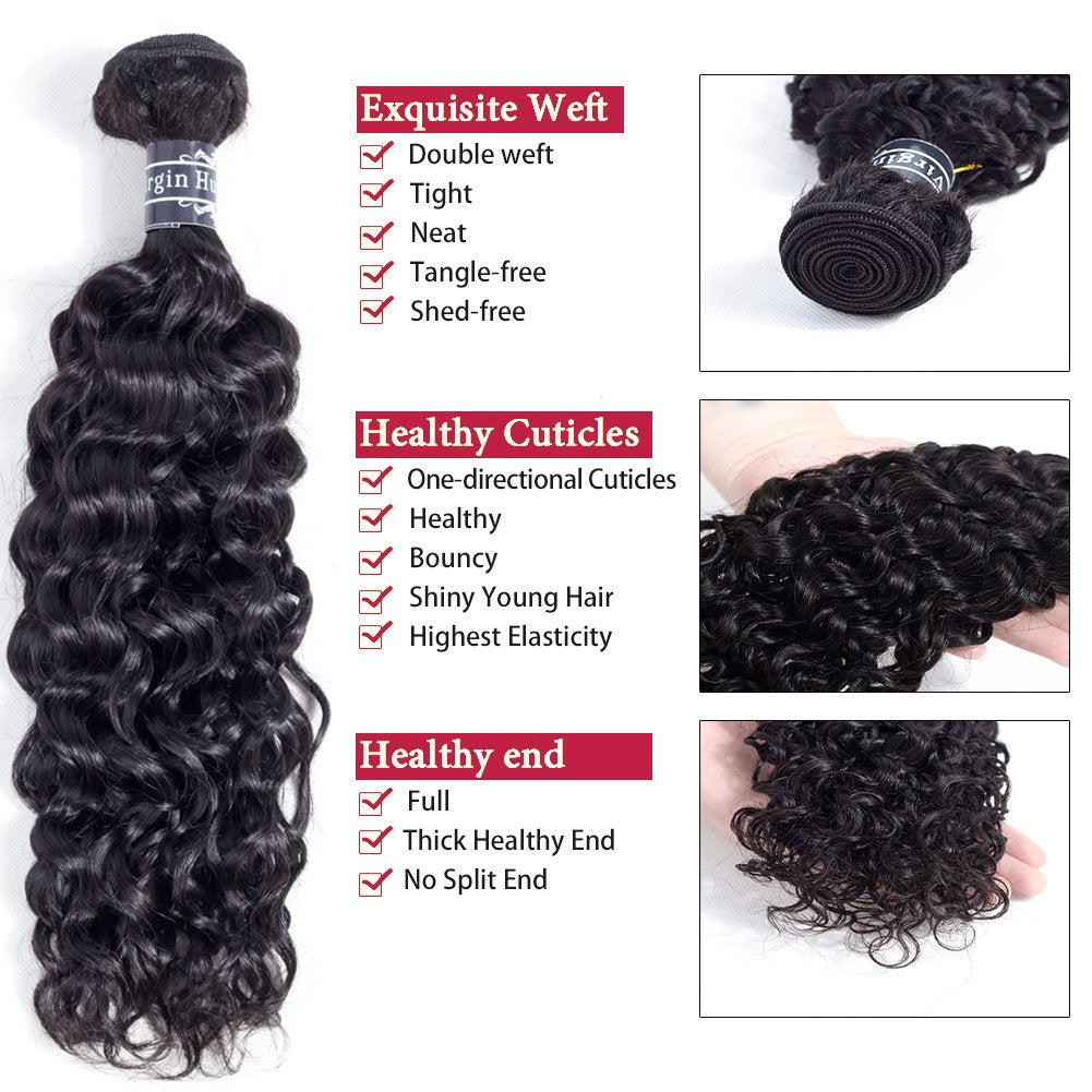 Amella Hair Brazilian Curly Human Hair Bundles with Closure Grade 8A Virgin Unprocessed Brazilian Hair Weave Bundles with Closure Free Part 16 18 20 with 16" Closure