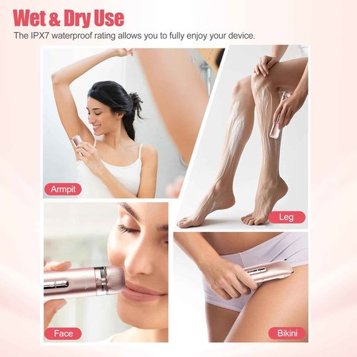 Bikini Trimmer for Women 2 in 1, Dual Head Womens Electric Shaver, Electric Razors for Pubic Hair, IPX7 Waterproof Rechargeable Facial Hair Removal for Shaving Underarm Leg Arm Body Face, Rose Gold