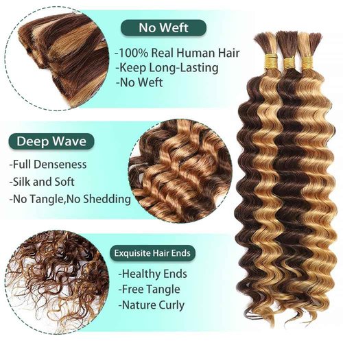 P427 Human Braiding Hair Deep Wave Bulk 12 inch Human Hair Weave 3 Bundles No Weft Brazilian Virgin Deep Curly Extensions