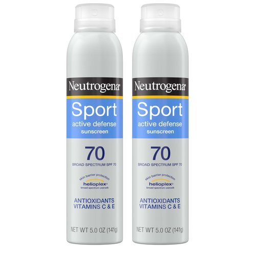 Neutrogena Sport Active Defense SPF 70 Sunscreen Spray, Sweat & Water Resistant Spray Sunscreen with Broad Spectrum Protection for Sunburn Prevention, Oxybenzone-Free, Twin Pack, 2 x 5 oz