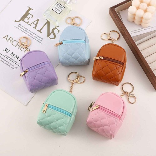 Mini Backpack Cute Cosmetic Bag for Women, Creative Cute Pendant Keychain Key-chains Keyrings PU Leather Makeup Bag Key Pocket Lipstick Bag Card Holder Data Cable Organizer Zipper Pouch (Deep pink)