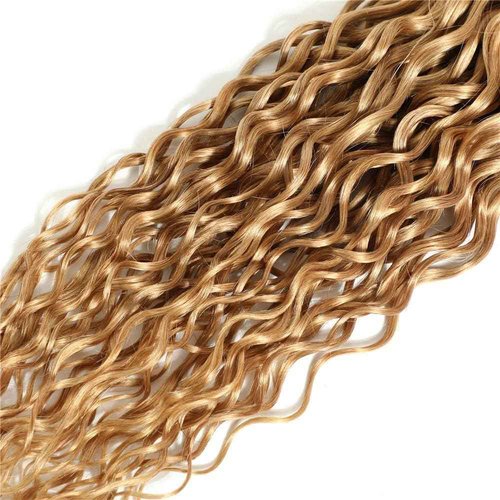 Honey Blonde Human Hair Bundles 14 16 18 Inch Water Wave Bundles Human Hair Unprocessed Native Virgin Hair 100/PC 3 Extensions #27 Blonde Color Curly Wet and Wavy Human Hair Extensions for Women